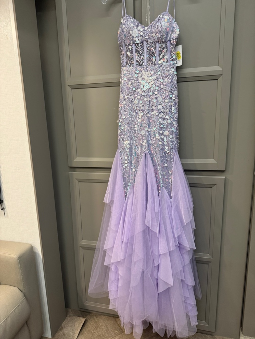 Lilac Sequin & Tulle Spaghetti-Strap Formal Dress
